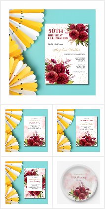Burgundy Dahlia Rose Gold Glitter Birthday
