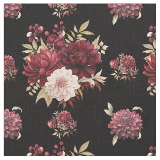 Burgundy Dahlias on Black Fabric