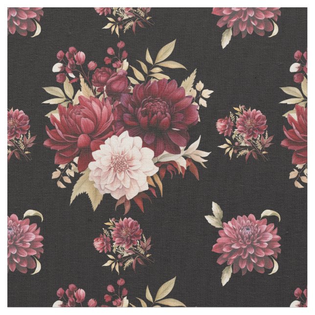 Burgundy Dahlias on Black Fabric (Close Up)