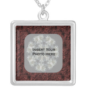 Burgundy Daisies Floral Photo Silver Plated Necklace