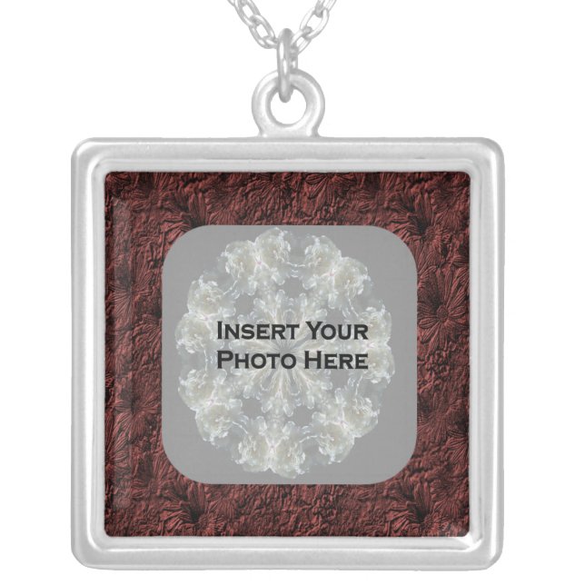 Burgundy Daisies Floral Photo Silver Plated Necklace (Front)