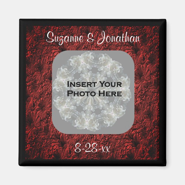Burgundy Daisies Wedding Photo Personalized Magnet (Front)