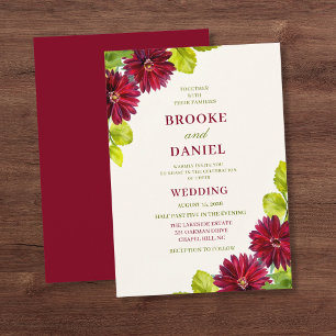 Burgundy Daisy Diagonal Corner Wedding Invitation