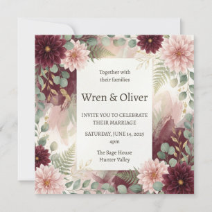 Burgundy Daisy Floral Wedding Invitation