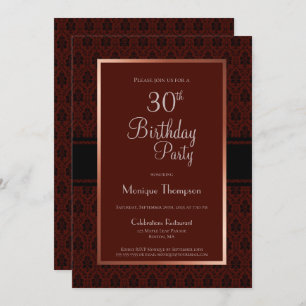 Burgundy Damask 30th Birthday Party Invitation