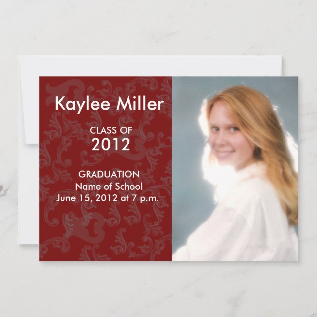 Burgundy Damask Formal Graduation Announcement (Front)