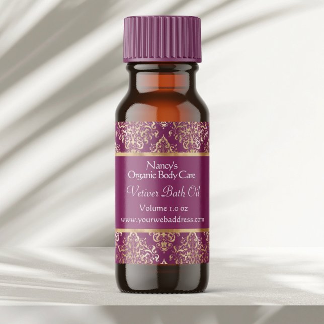 Burgundy damask & gold foil soap cosmetics label 4 (Creator Uploaded)