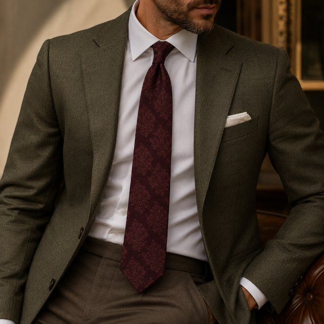 Burgundy Damask Medallion Neck Tie (Creator Uploaded)