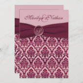 Burgundy Damask Monogrammed Wedding Invitation (Front/Back)