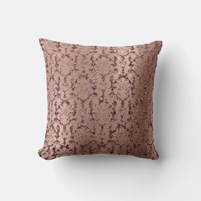 Burgundy Damask Pink Rose Blush Sequin Red Bean Throw Pillow (Front)