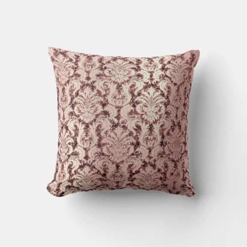 Burgundy Damask Pink Rose Gold Blush Sequin Pearl Throw Pillow