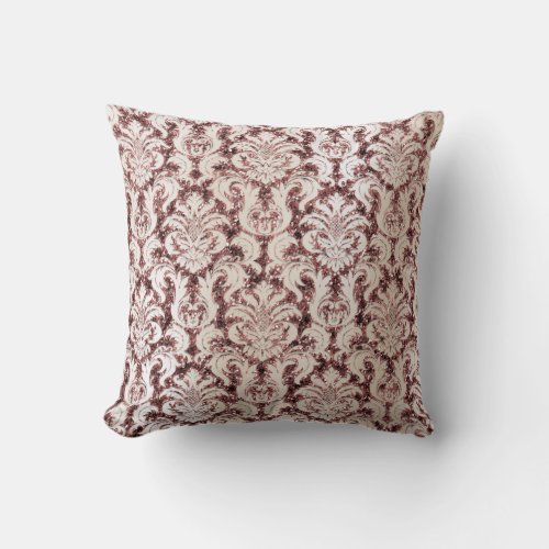 Burgundy Damask Pink Rose Gold Sequin Ivory Pearl Throw Pillow