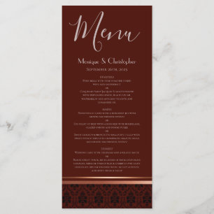 Burgundy Damask Rose Gold Trim Wedding Menu