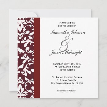Burgundy Damask Wedding Invite by ForeverAndEverAfter at Zazzle
