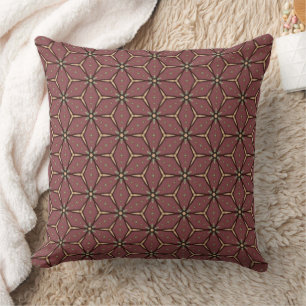 Burgundy Dandelion Seed Pattern with Black Outline Throw Pillow