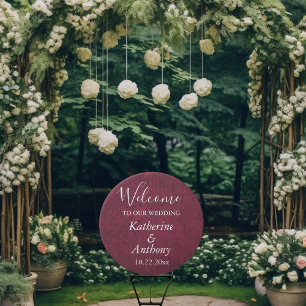 Burgundy Dark And Moody Welcome Wedding Round Sign
