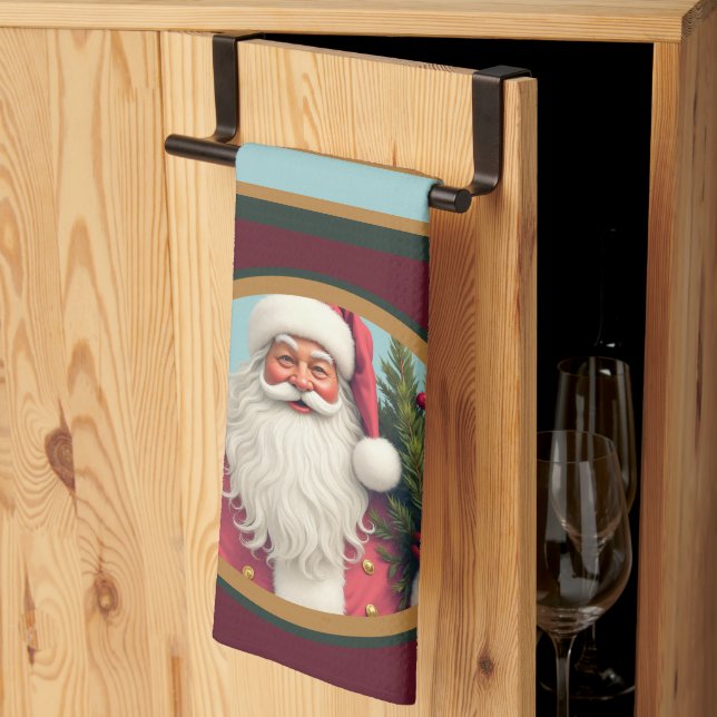 Burgundy dark green and gold kitchen towel (Thirds Fold)