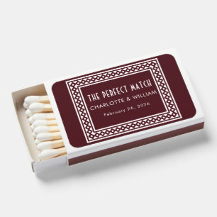 Burgundy Dark Red Art Deco Geometric White Wedding Matchboxes