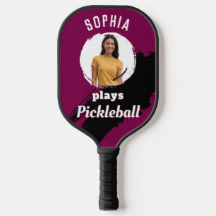 Burgundy Dark Red Custom Photo & Name Modern Pickleball Paddle