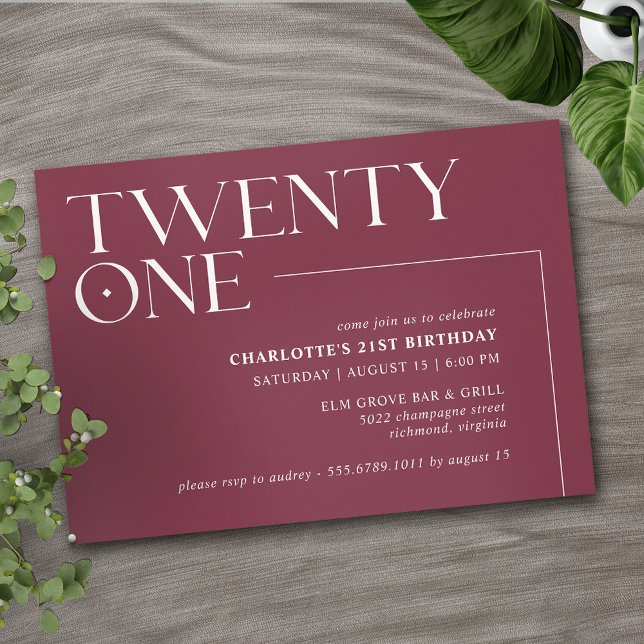 Burgundy Dark Red | Elegant Maroon 21st Birthday Invitation (Creator Uploaded)