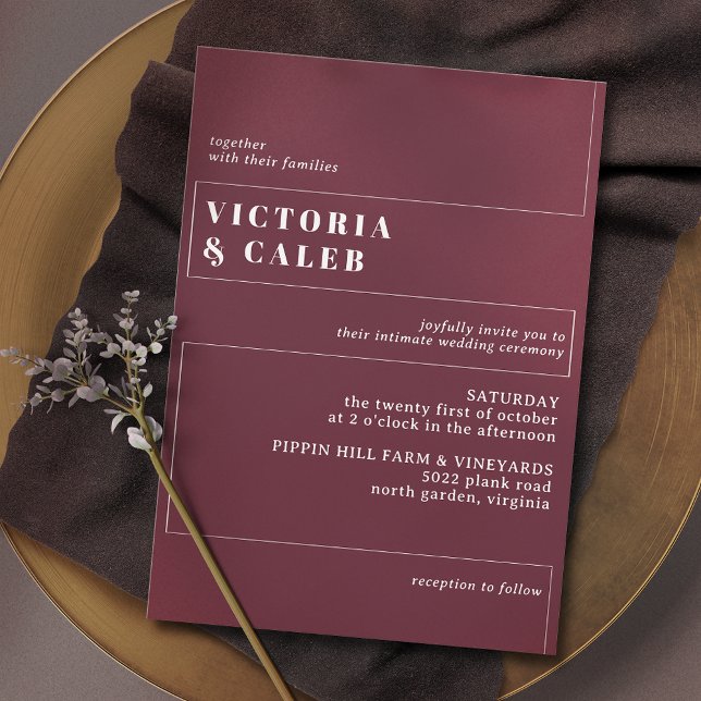 Burgundy Dark Red | Modern Minimal Maroon Wedding Invitation (Creator Uploaded)