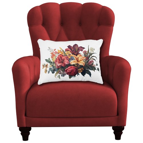 Burgundy Dark Red Peach Vintage Floral Greenery Accent Pillow