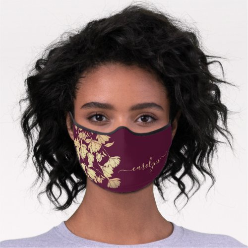 Burgundy Dark Red Pretty Floral Flowers Elegant  Premium Face Mask