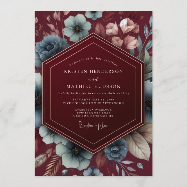 Burgundy Dark Romance Wedding Invitation (Front)