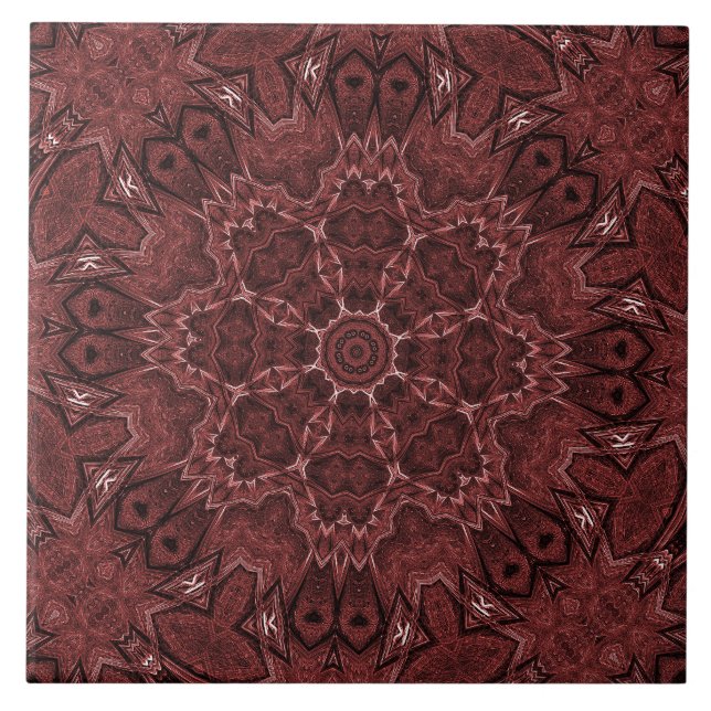 Burgundy Decorative Floral Ceramic Tile (Front)
