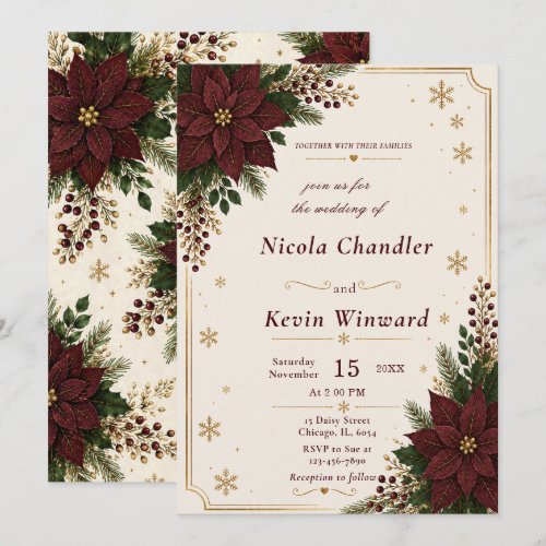 Burgundy Deep Green Winter Wedding Invitation