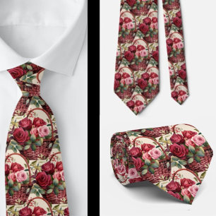 Burgundy Deep Red Roses Watercolor Neck Tie