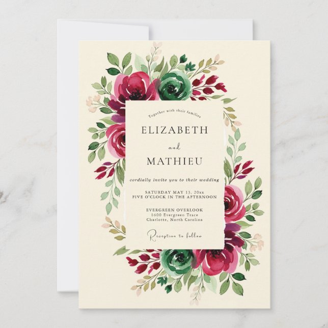 Burgundy Deluxe Winter Wedding Invitation (Front)