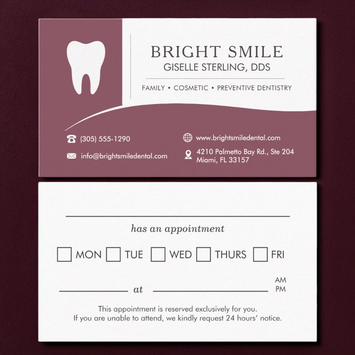 Burgundy Dental Office Tooth Appointment Business Card