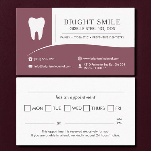 Burgundy Dental Office Tooth Appointment Card