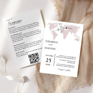 Burgundy Destination Travel All In One Wedding Invitation