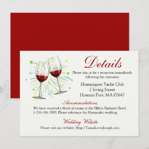 Burgundy Details Directions Wine Glasses Wedding Invitation