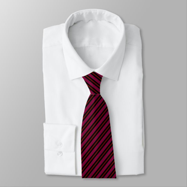 Burgundy Diagonal Striped Neck Tie (Tied)