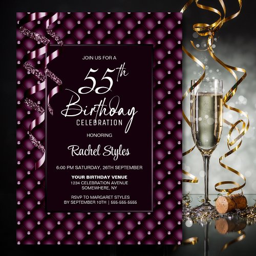 Burgundy Diamond Pattern 55th Birthday Party Invitation