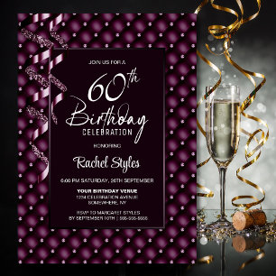 Burgundy Diamond Pattern 60th Birthday Party Invitation