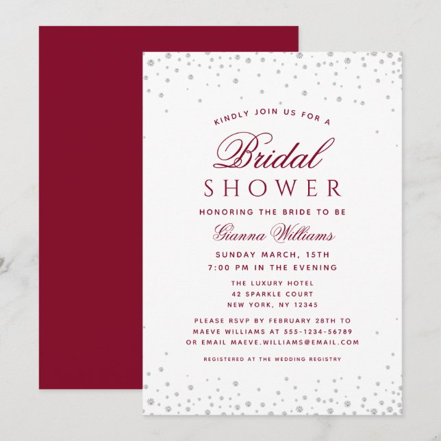 Burgundy Diamonds Modern Luxury Bridal Shower Invitation (Front/Back)