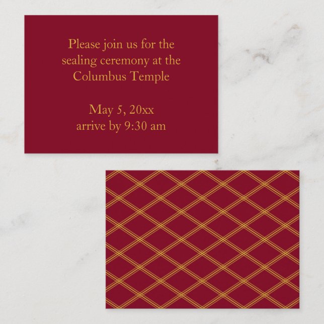 Burgundy Diamonds Temple Sealing Invitation (Front/Back)