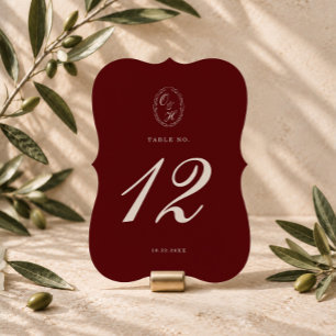 Burgundy Die-Cut Wedding Table Number