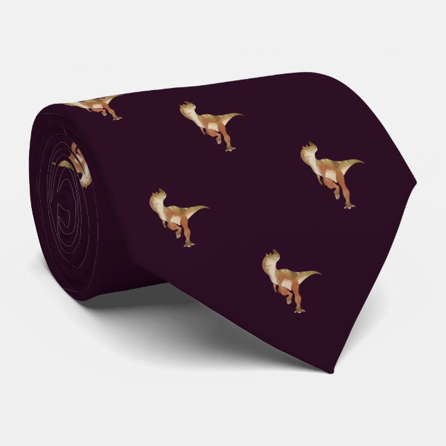Burgundy Dinosaur Pattern Work, Professional Men's Neck Tie (Rolled)