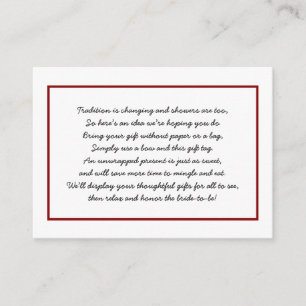 Burgundy Display bridal shower insert card + tag