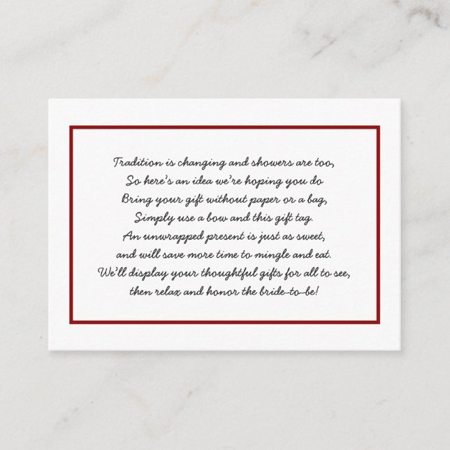 Burgundy Display bridal shower insert card + tag (Front)