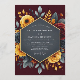 Burgundy Distinguished Autumnal Wedding Invitation