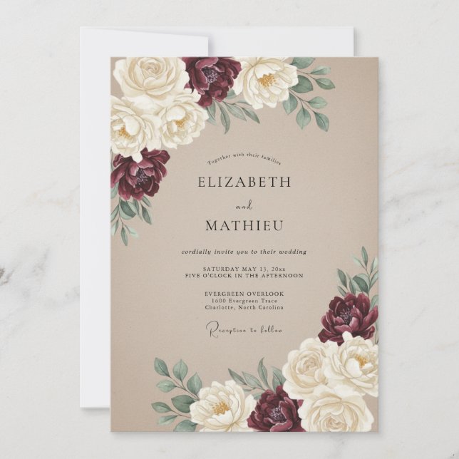 Burgundy Distinguished Vintage Wedding Invitation (Front)