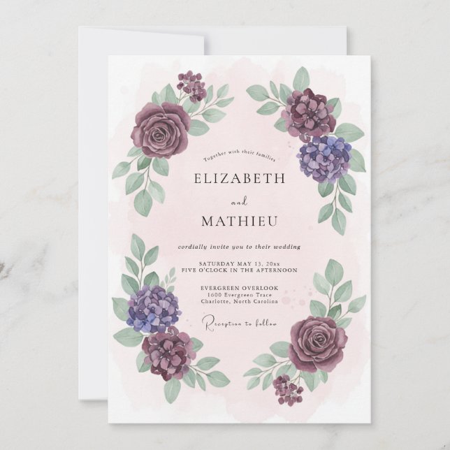 Burgundy Divine Floral Wedding Invitation (Front)