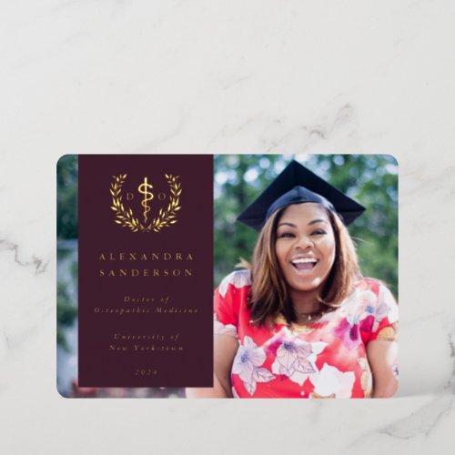 Burgundy DO Asclepius Graduation Announcement