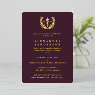 Burgundy Doctor of Osteopathic Medicine Graduation Foil Invitation